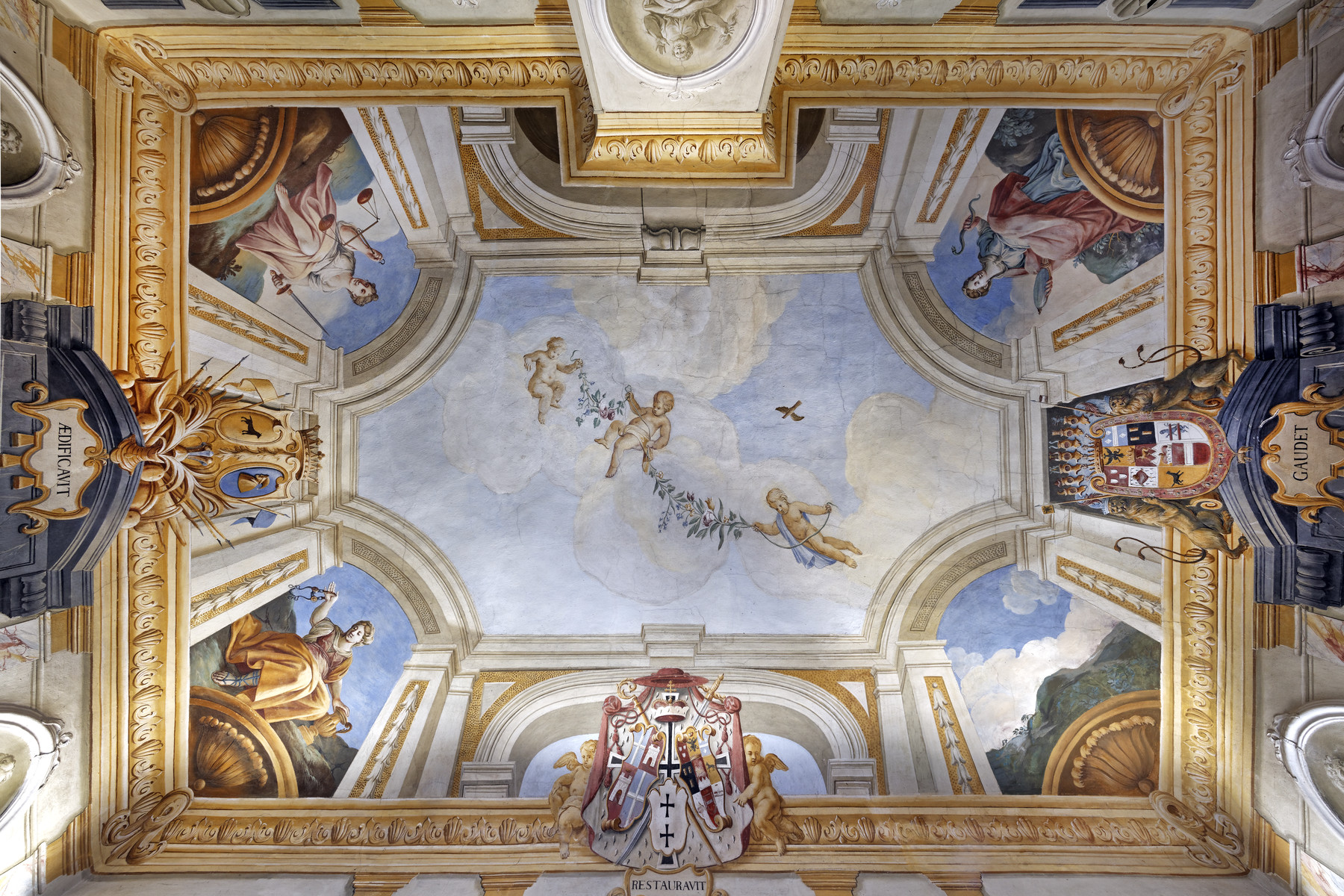 Schloss Zeilitzheim, Saal, Gesamtansicht des Deckenfreskos