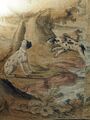 Leinwandbespannung an der Westwand im Mittelraum des Obergeschosses